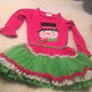 Emily rose little girls pink  and lime and white three layer tule dress size 7
